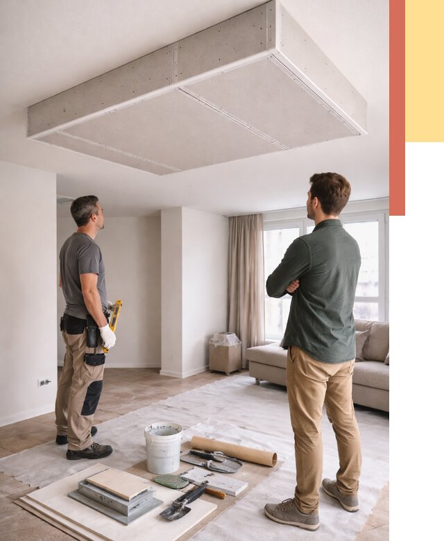 Короб на потолке из гипсокартона в Красноуфимске от 2235 руб. — монтаж и услуги под ключ | ОТДЕЛОЧНИК-Крф