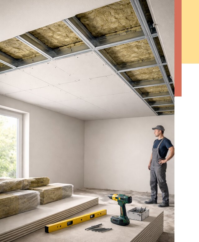 Звукоизоляция потолка ГКЛ в Красноуфимске от 965 руб. — монтаж под ключ | ОТДЕЛОЧНИК-Крф