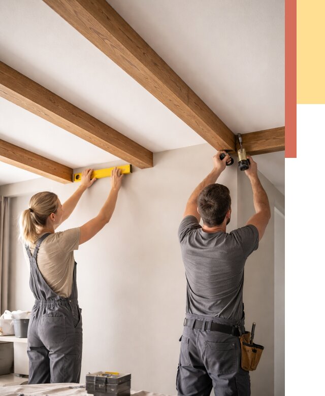 Монтаж декоративных балок на потолок в Красноуфимске от 4266 руб. — ОТДЕЛОЧНИК-Крф